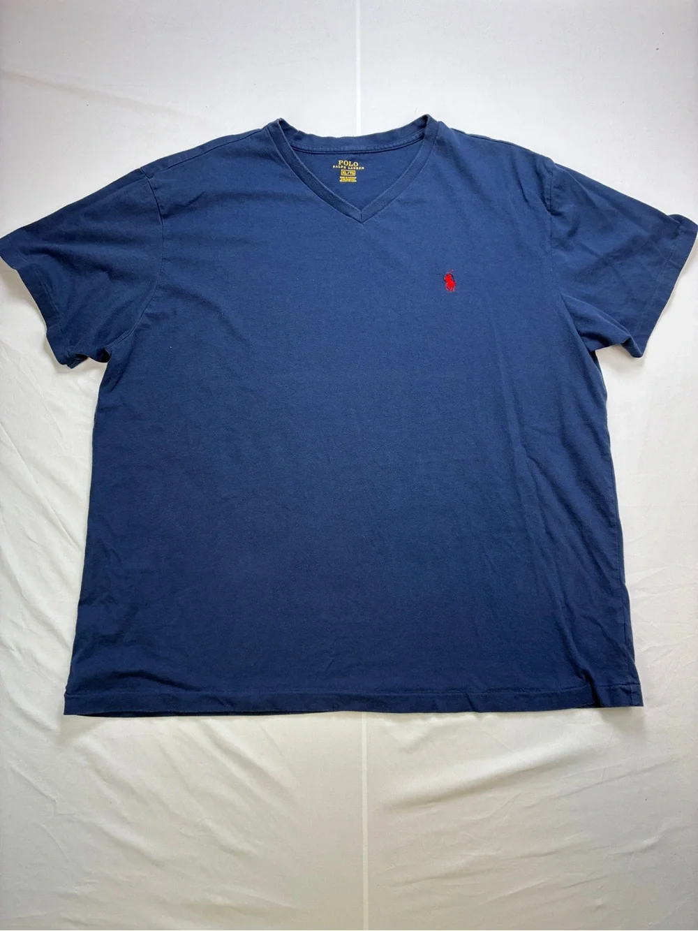Polo Ralph Lauren Navy V-Neck Tee with Red Polo Emblem